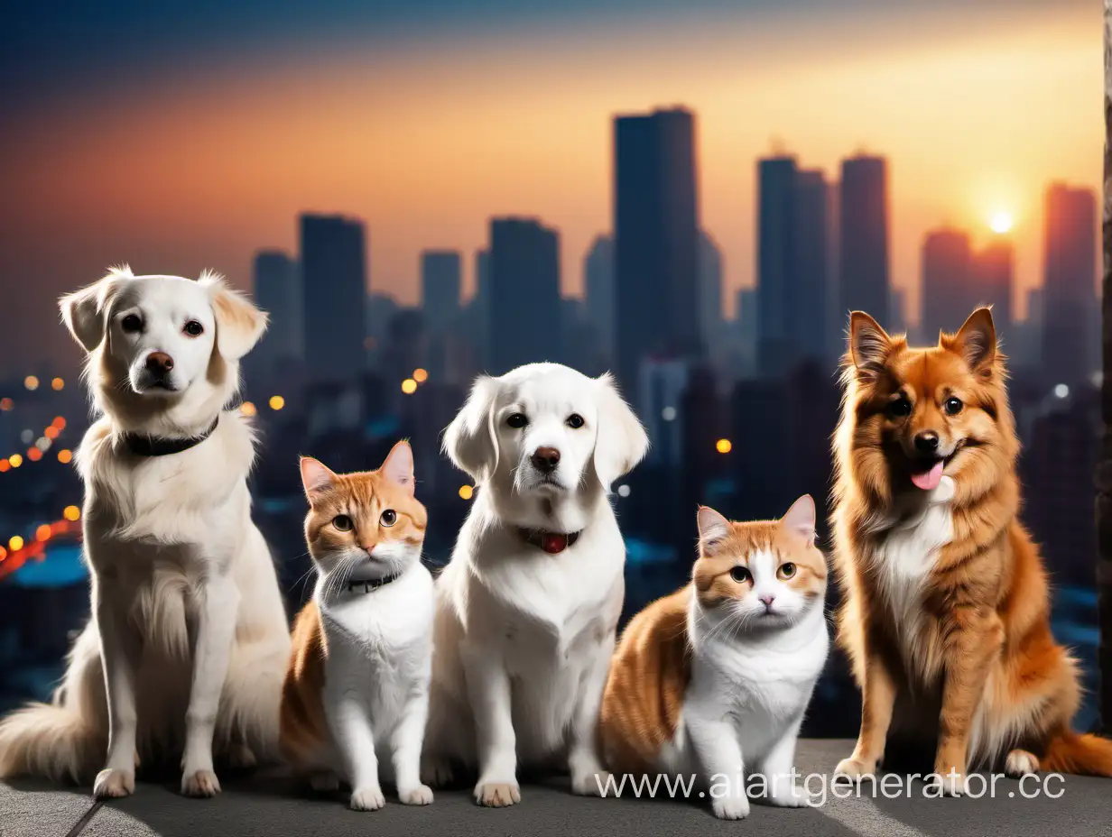 Pets-Enjoying-City-Lights-Playful-Animals-in-Urban-Twilight