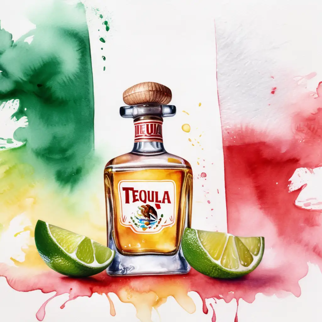 tequila y bandera de mexico en acuarela