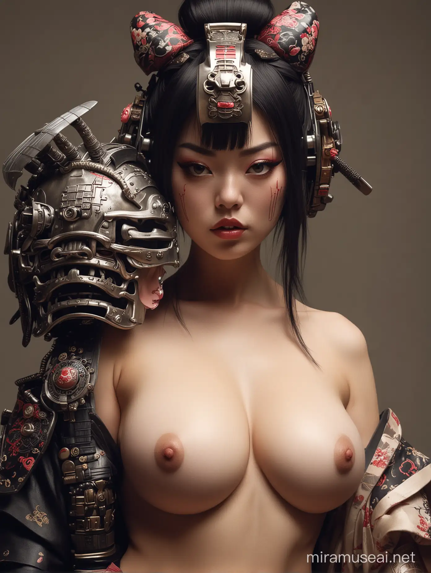 Nude Girl,Very Huge Bubs,Samurai Helmet,Geisha,CyberPunk