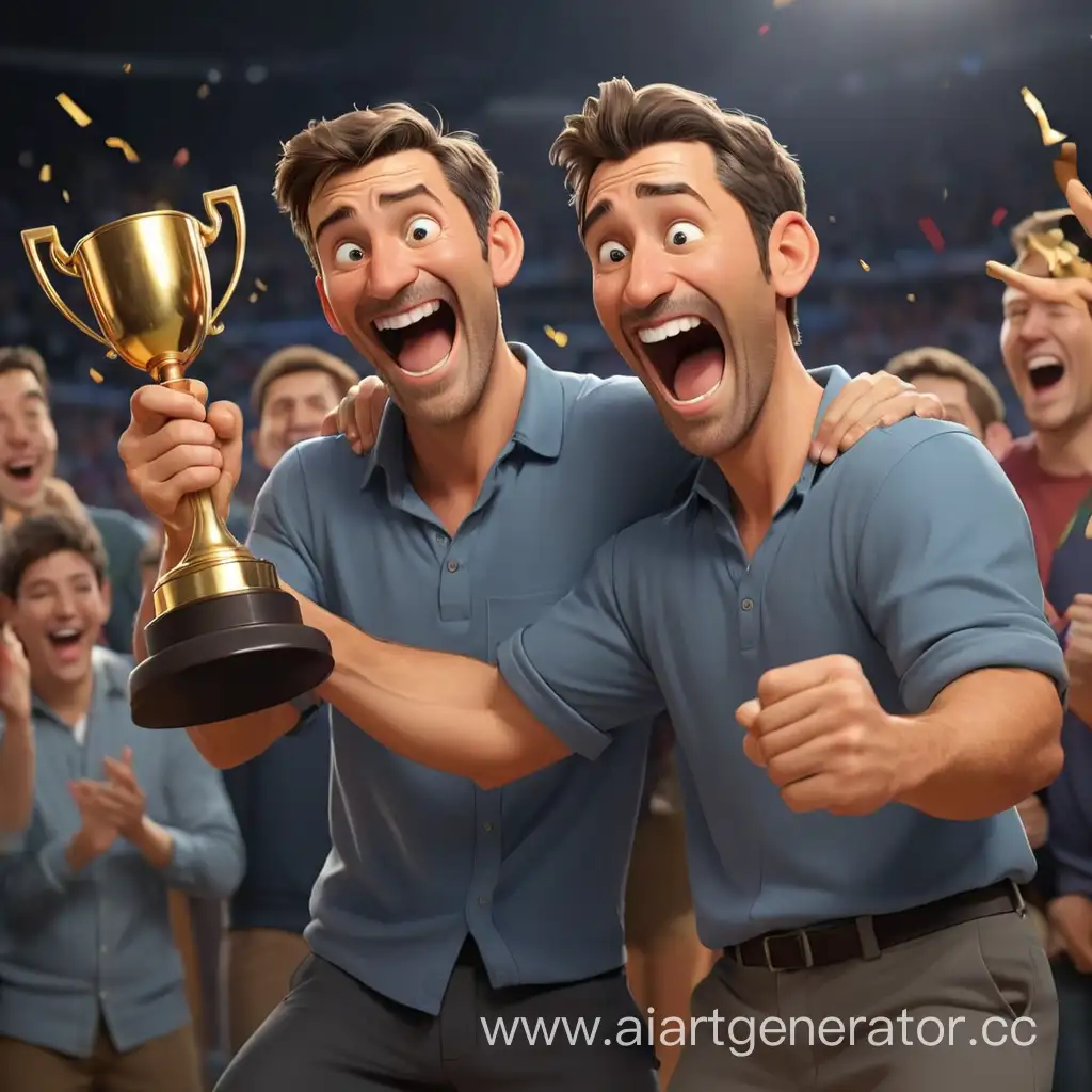 Cartoonish-Man-Celebrates-Victory-with-Trophy