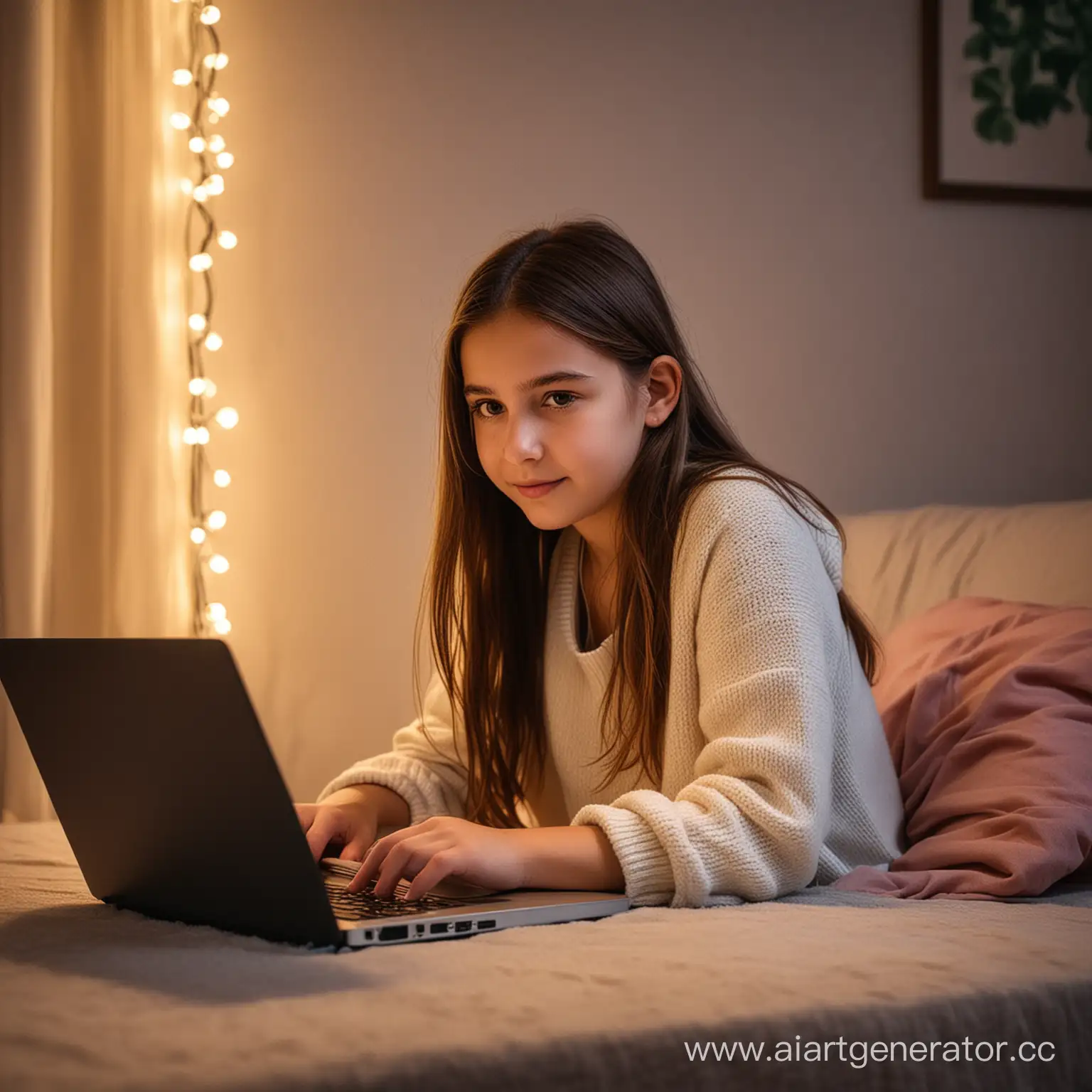 Young-Girl-Typing-on-Laptop-in-Cozy-Home-Office