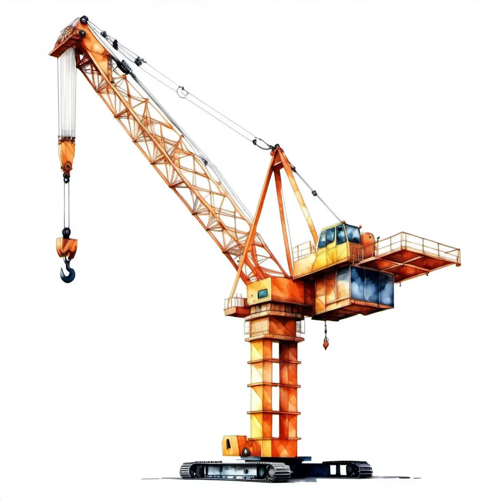Realistic Watercolor Construction Crane Illustration on Isolated White Background