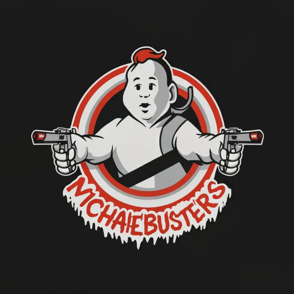 a logo design,with the text "MichaelBusters", main symbol:Ghostbusters style patch with the ghost replaced with Michael Myers.,Minimalistic,be used in Entertainment industry,clear background