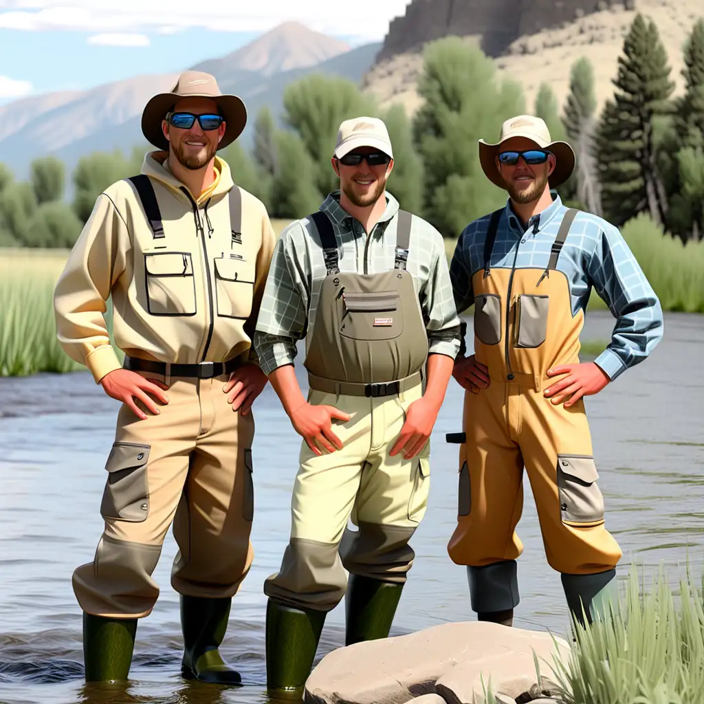 Three Dane Huzarskis Enjoying Summer Fishing by Madison River Montana