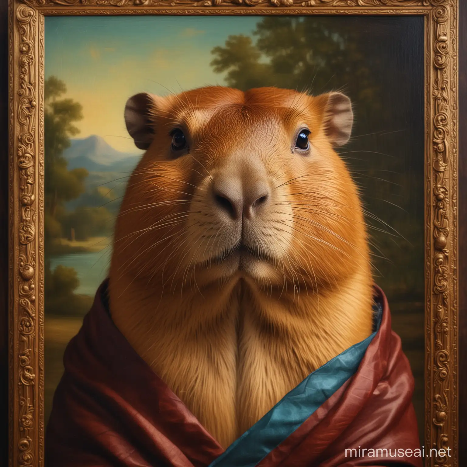 a portrait of an capybara on Da Vinci Monalisa style