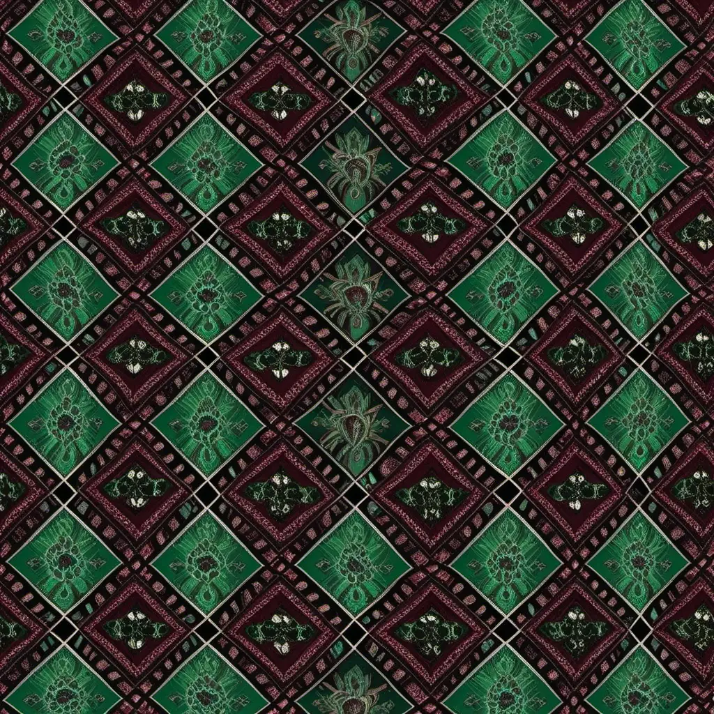 Bohemian Small Patchwork Pattern in Emerald Green Black and Burgundy