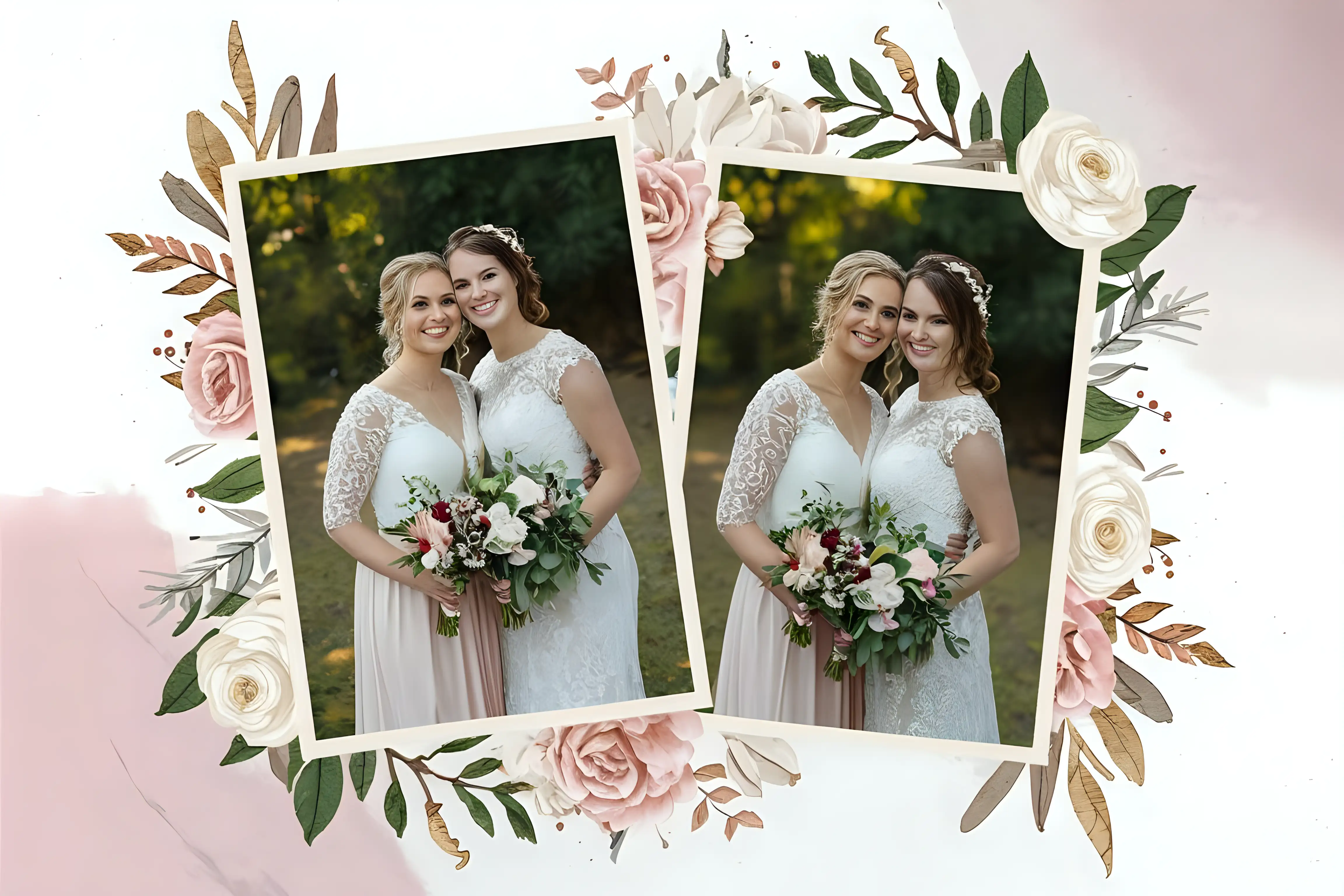 Elegant Wedding Memories Collage Floral Borders Romantic Tones