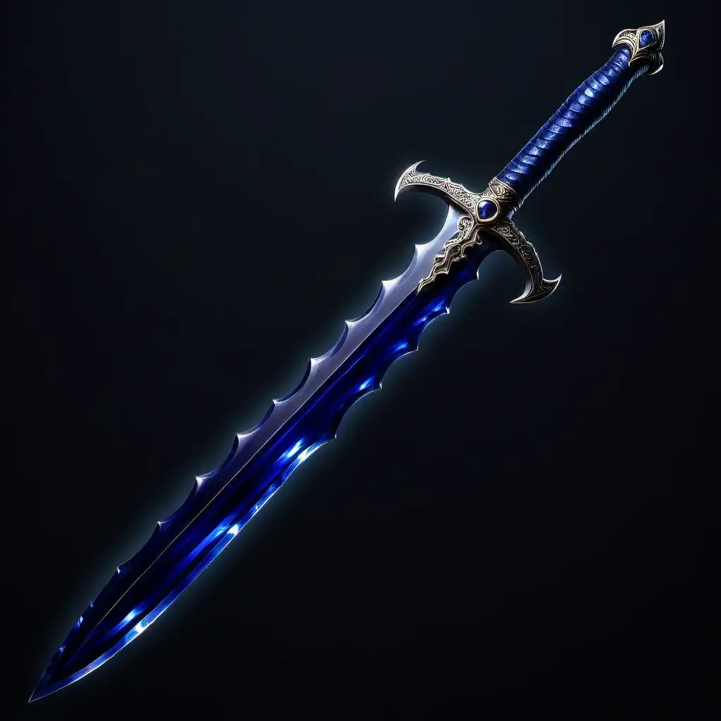 A long, wavy, dark sapphire sword