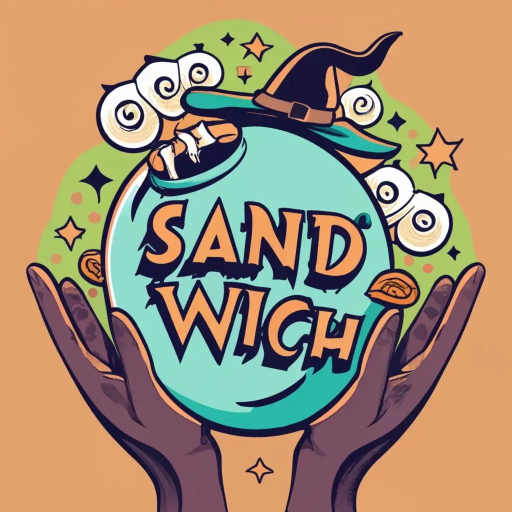 LOGO-Design-for-Sand-Wich-Playful-Hands-Holding-Magic-Ball-with-Witchs-Hat-Theme