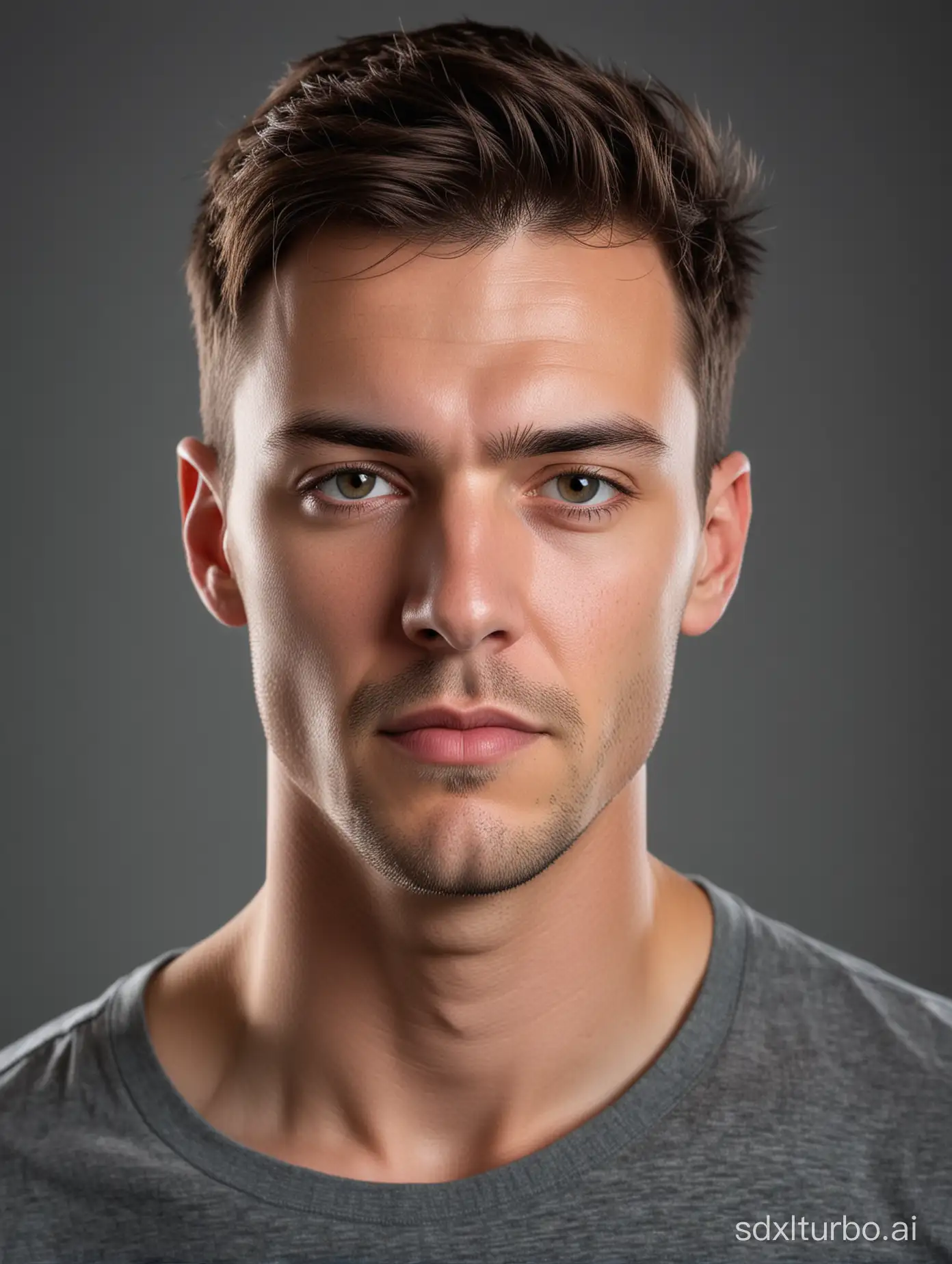 Headshot of an interesting person looking directly at the camera in flat lighting with no shadows.