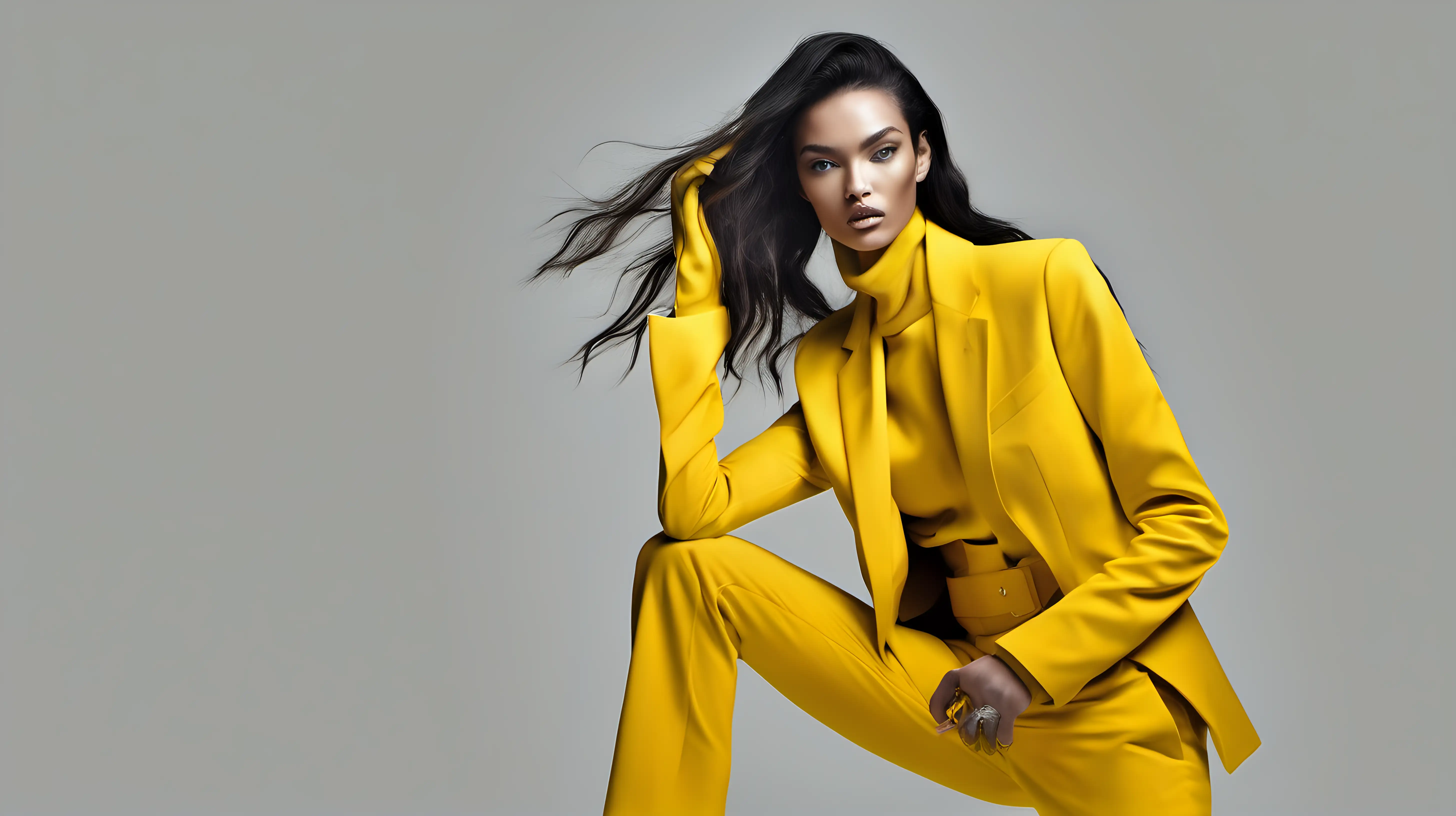 Contrasting Yellow Fashion Model on Clean White Background
