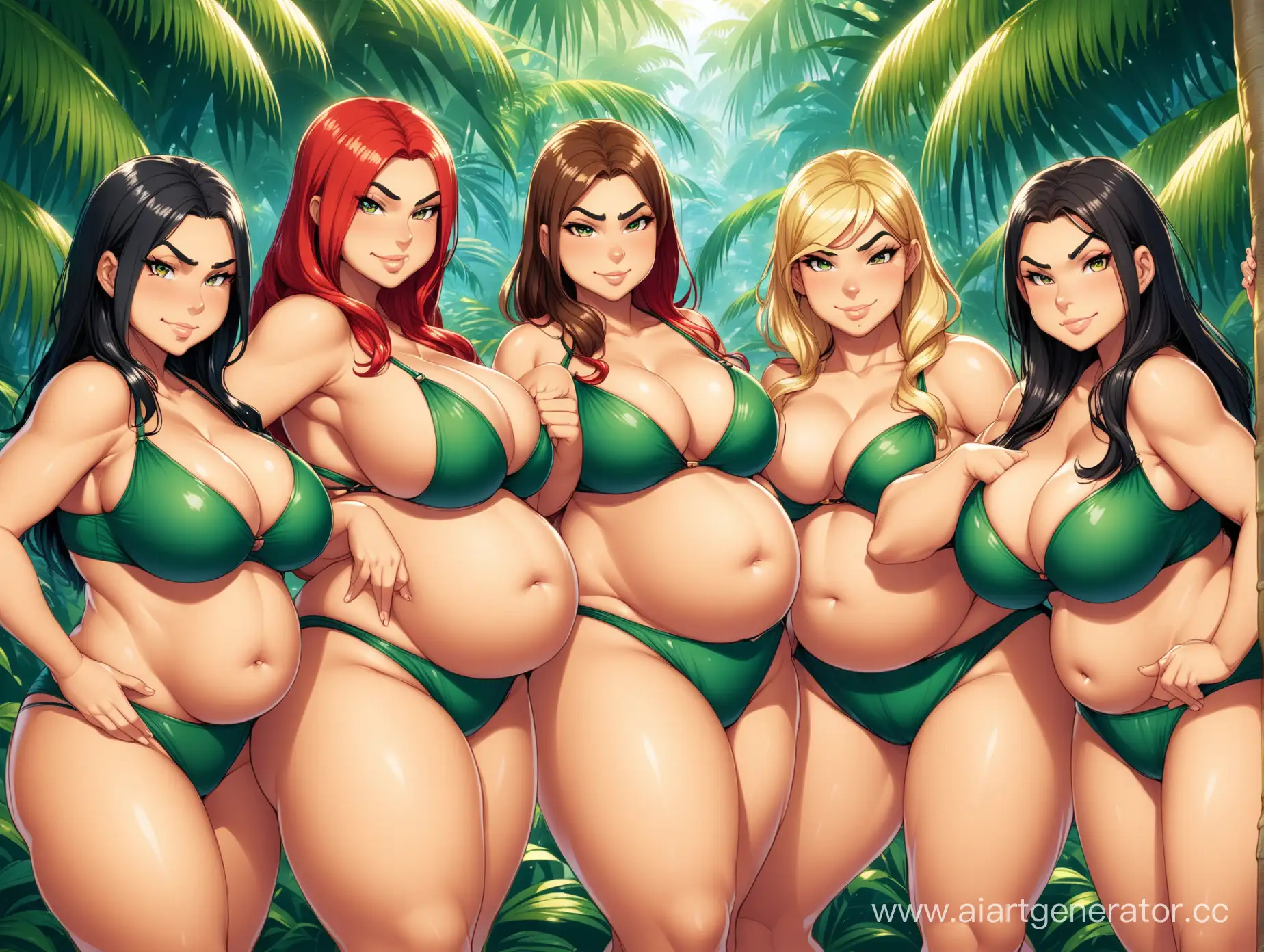 Four-Smug-Amazonian-MILFs-in-the-Thick-Jungle