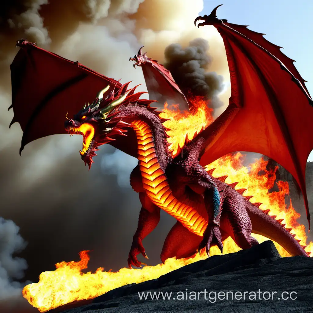  огненный дракон выпускает огонь изо пасти в полный рост
