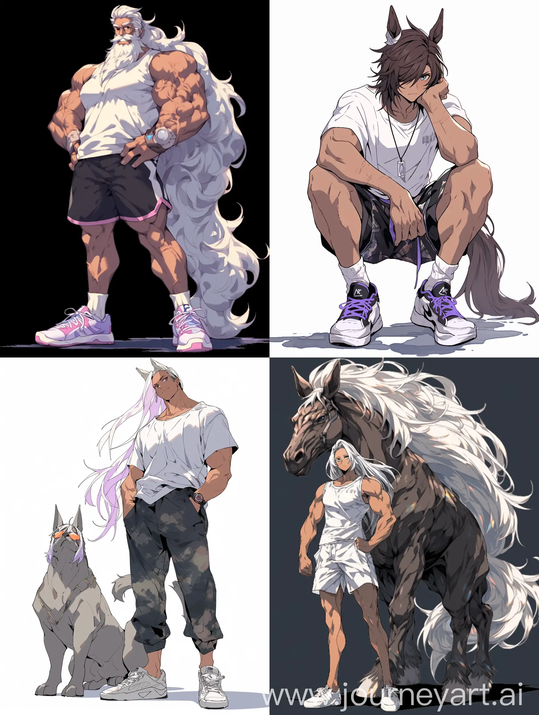 young centaur with horse ears, with cute face, with white hair, dressed in a light white T-shirt, full body, glossy skin, Cinematic, anime, extremely complex, 8K rendering, --s 500 --niji 5