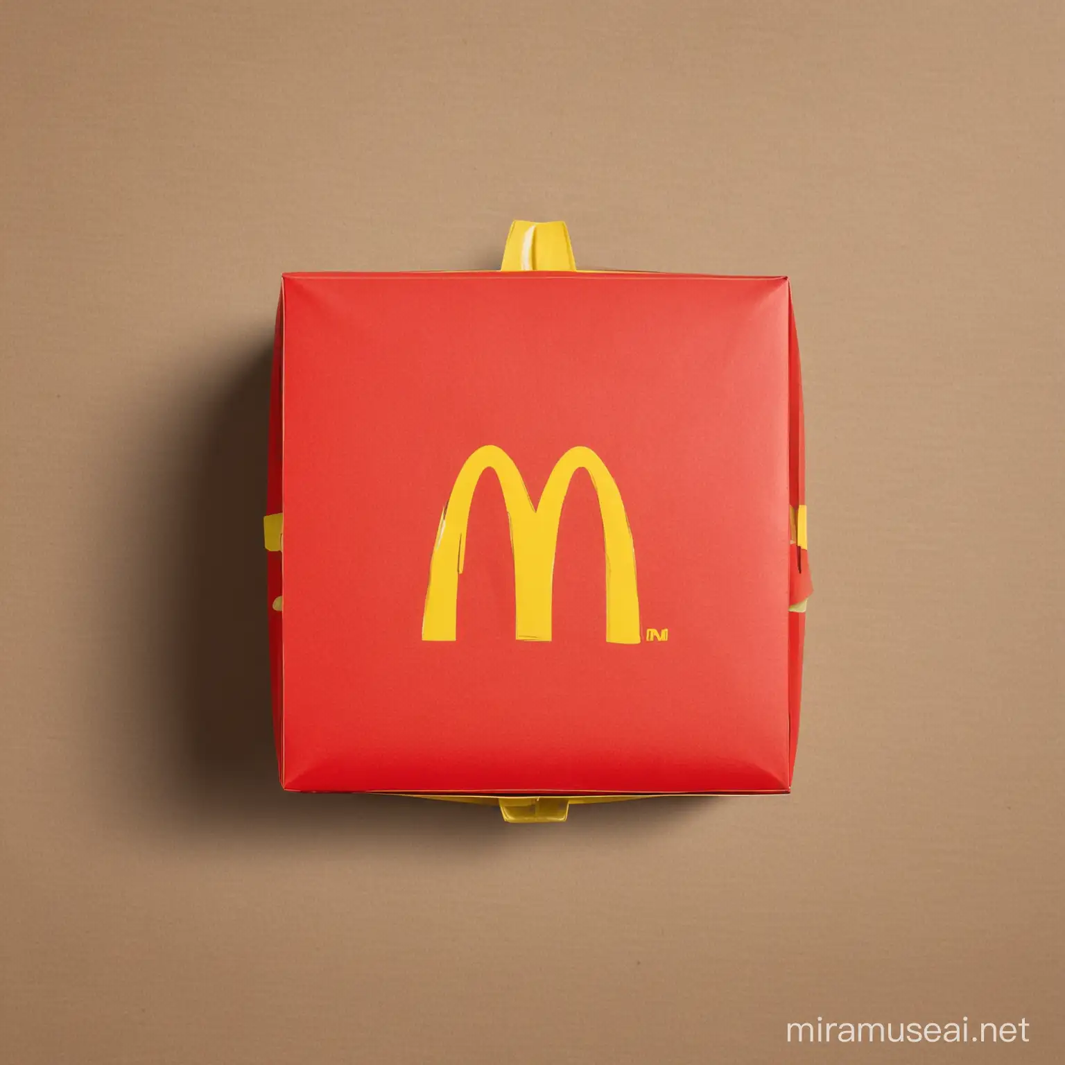 McDonalds red burger box with yellow McDonalds logo from top view
