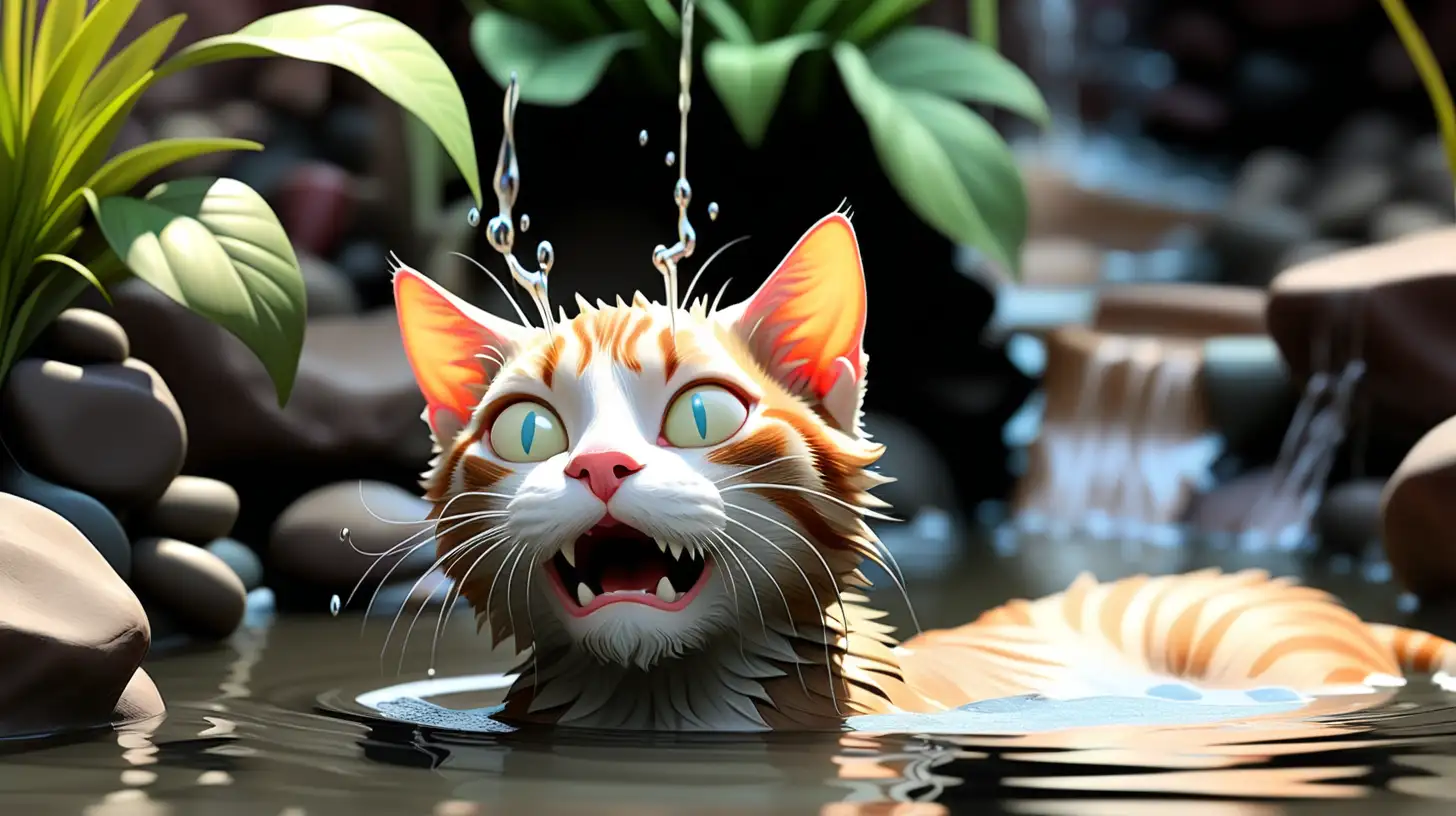 Adorable Cat Enjoying a Refreshing Water Bath