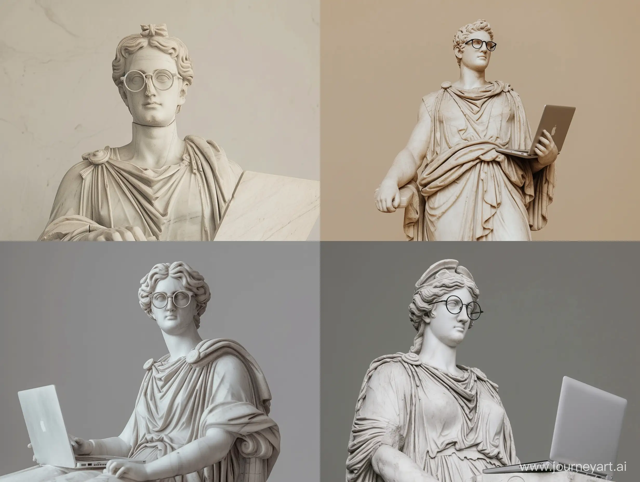 греческая статуя с очками и ноутбуком 