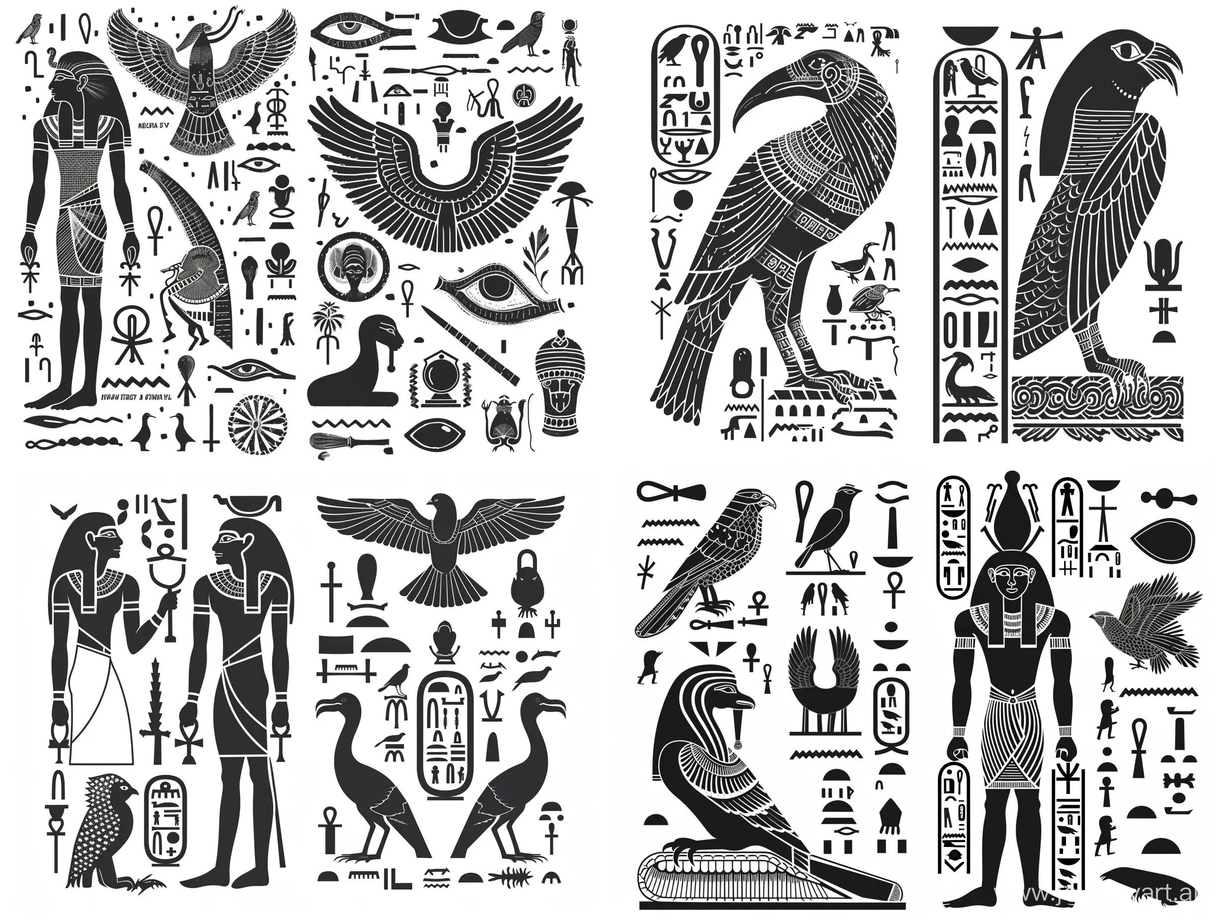 Ancient-Egyptian-Symbols-Vector-Art-Detailed-Stylized-Caricature-in-Black-and-White