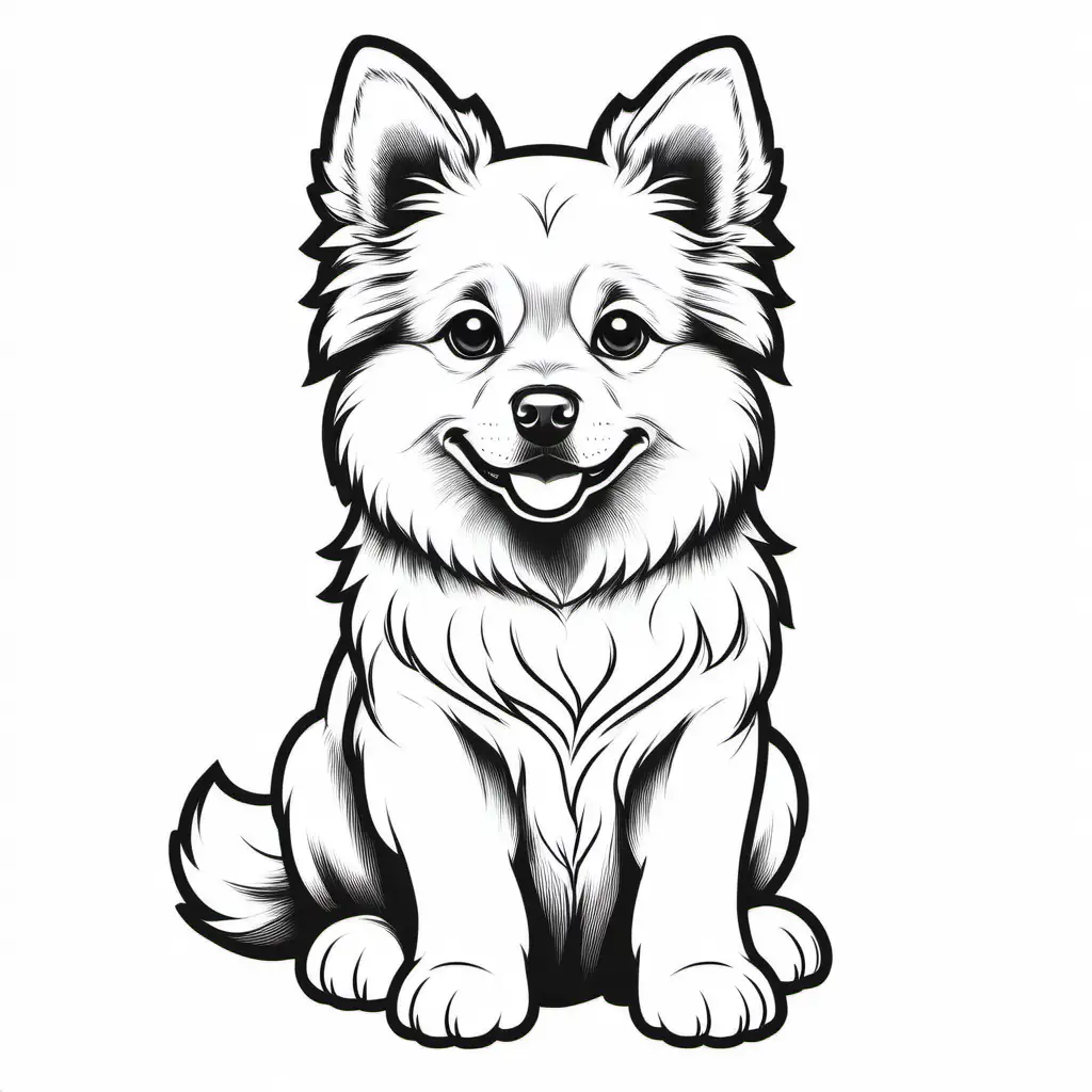 simple cute    puppy  Keeshonden
coloring page
line art
black and white
white background
no shadow or highlights