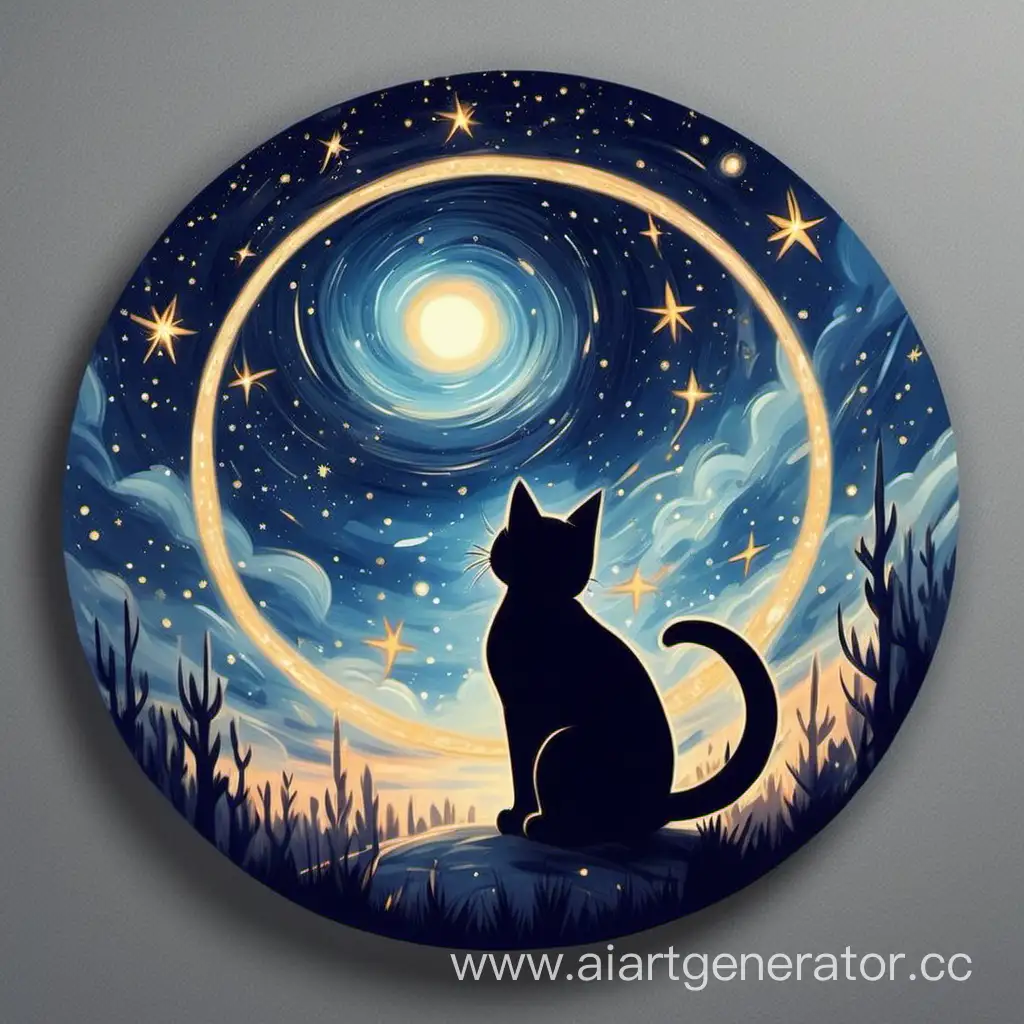Enchanting-Starry-Sky-Circle-with-a-Playful-Cat