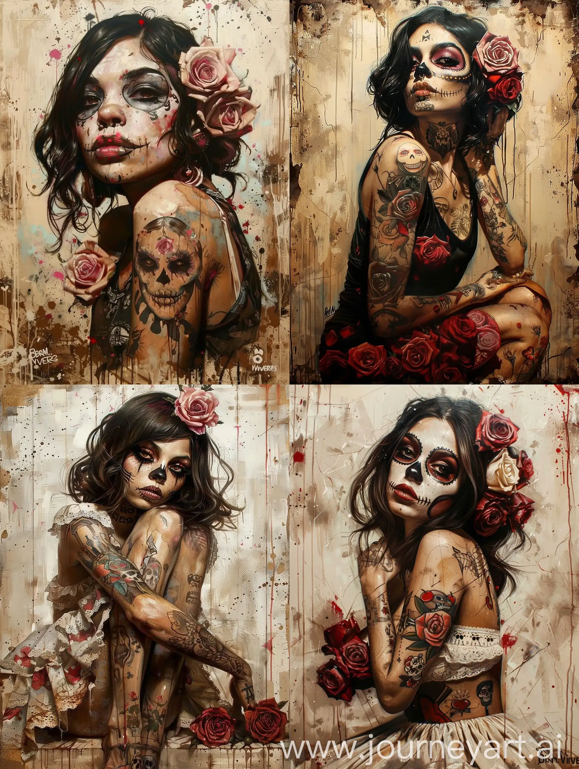 Bold-Muerteinspired-Portrait-with-Unusual-Pose-and-Rose-Symbiosis