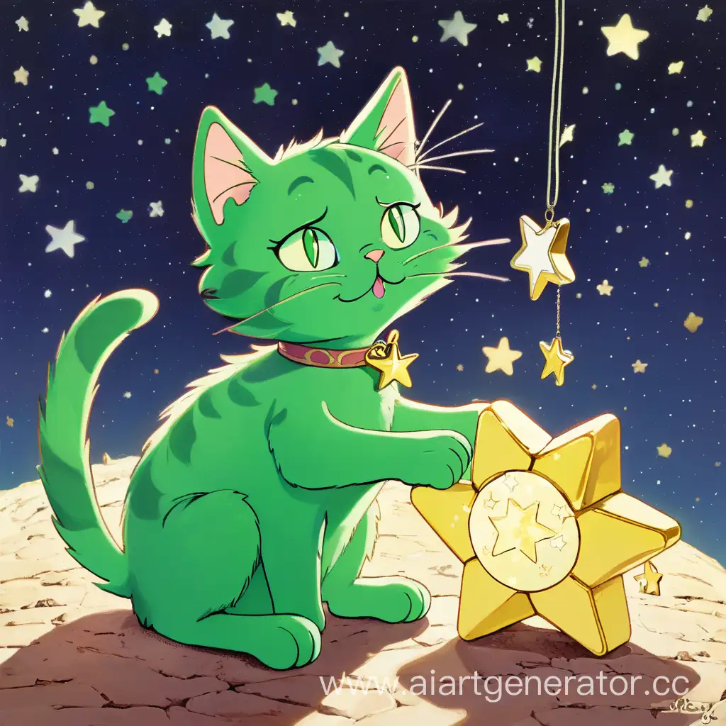 Enchanting-Green-Cat-Feasting-on-Celestial-Stars
