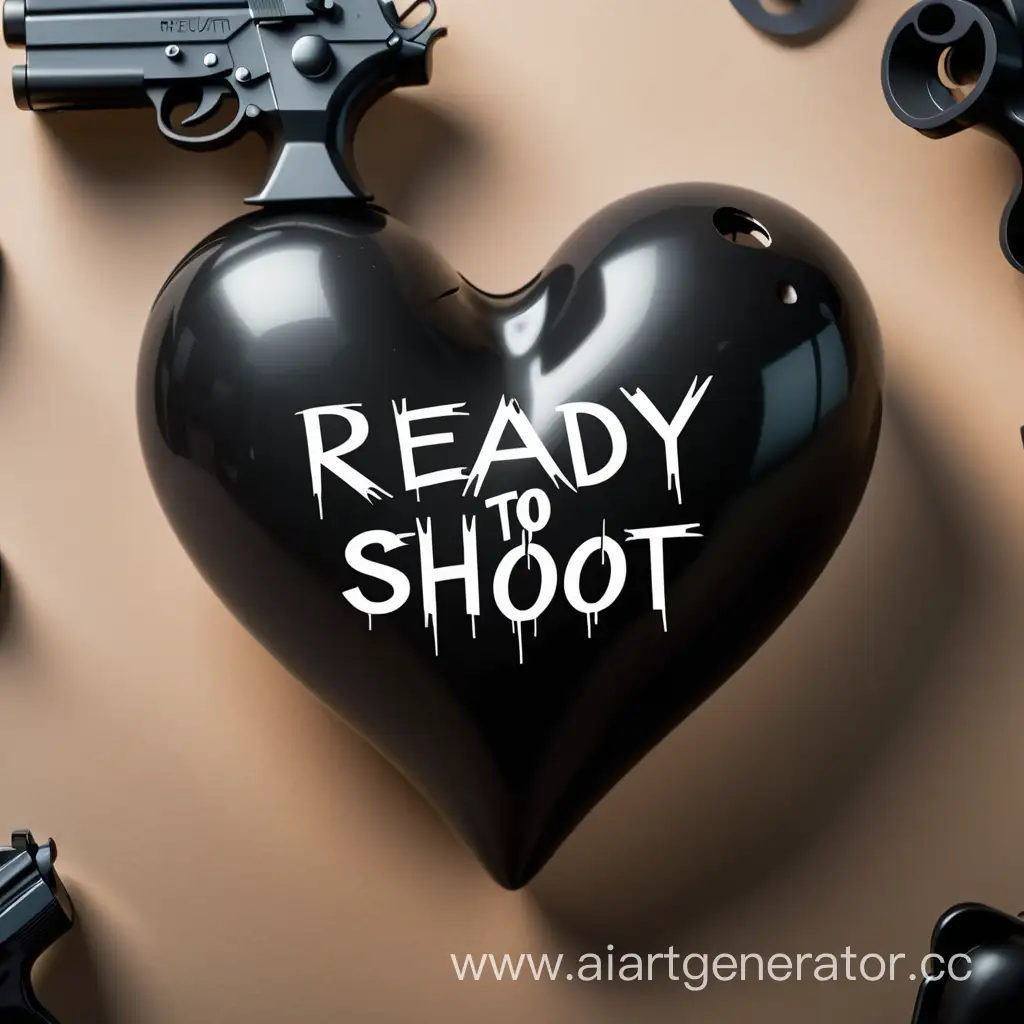 Чёрное сердце на котором написано Ready to shoot 