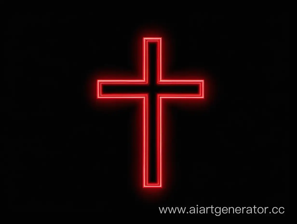 красный, неоновый крест на черном фоне
