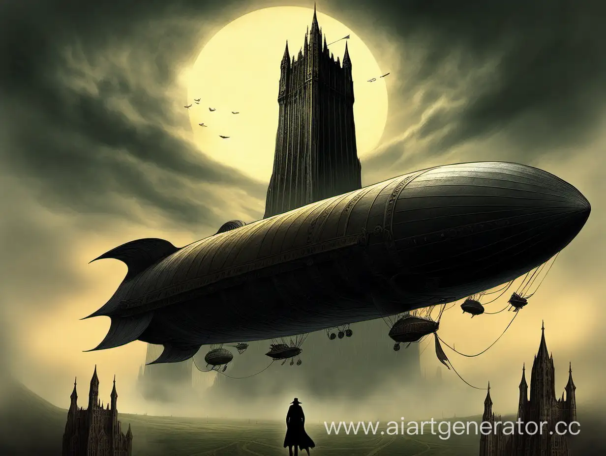 Majestic-Dark-Tower-and-Airship-in-Mysterious-Skies
