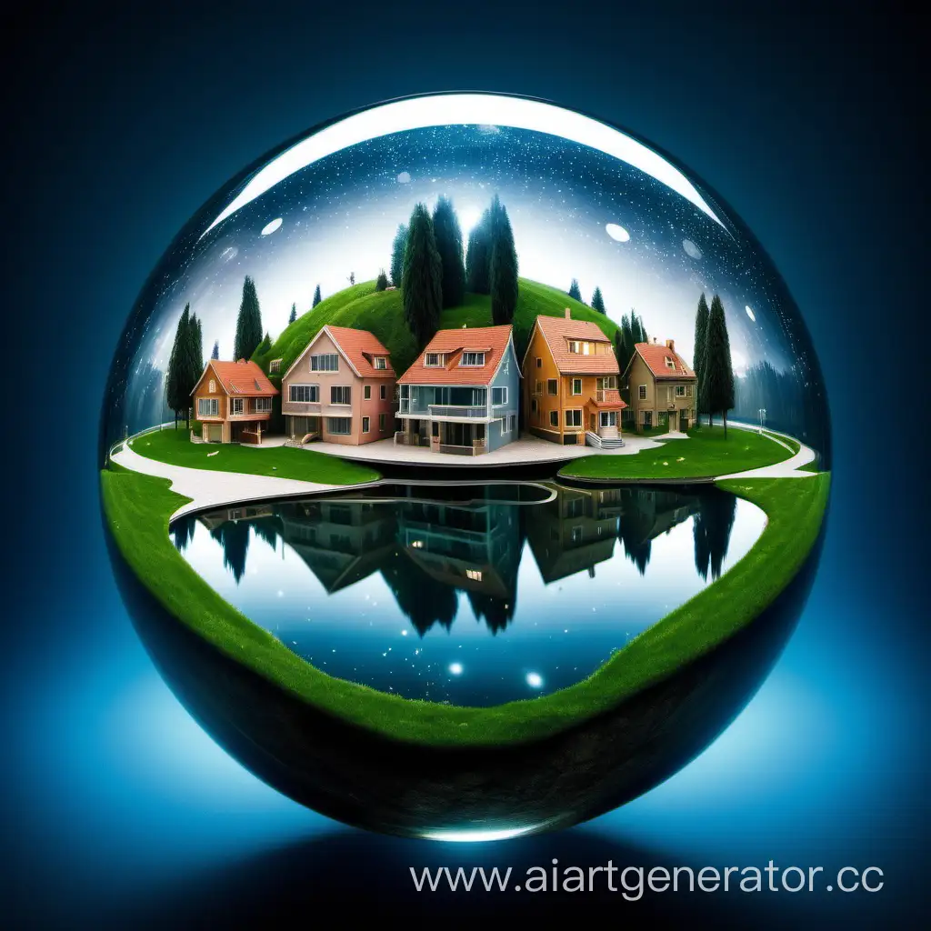 Transparent-Sphere-Floating-in-Space-with-Idyllic-Landscape-Inside