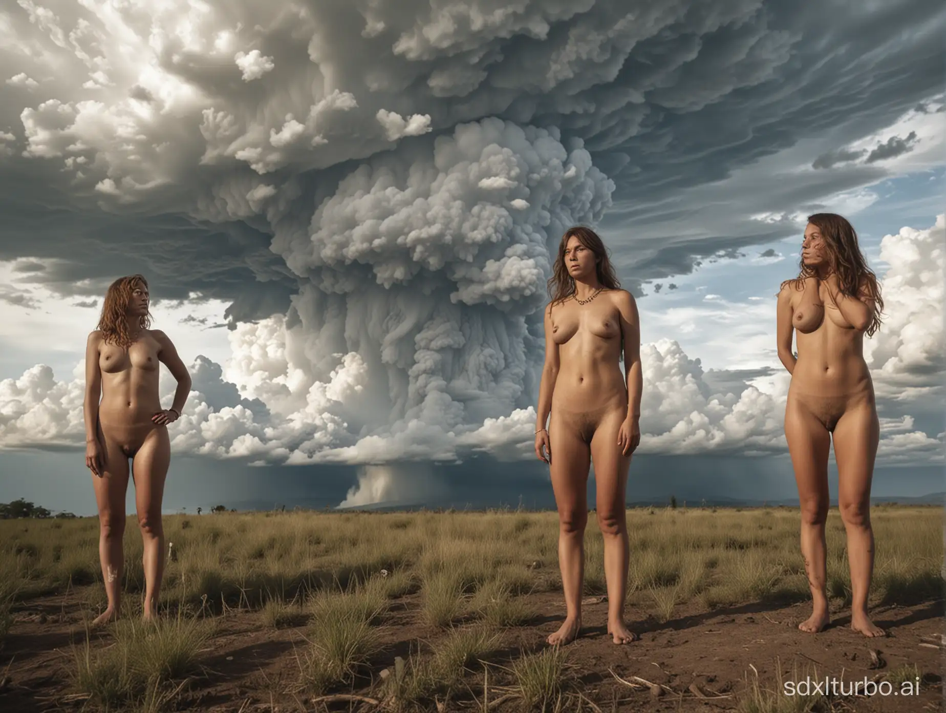 Color photo of the nude and dangerous cloud people.