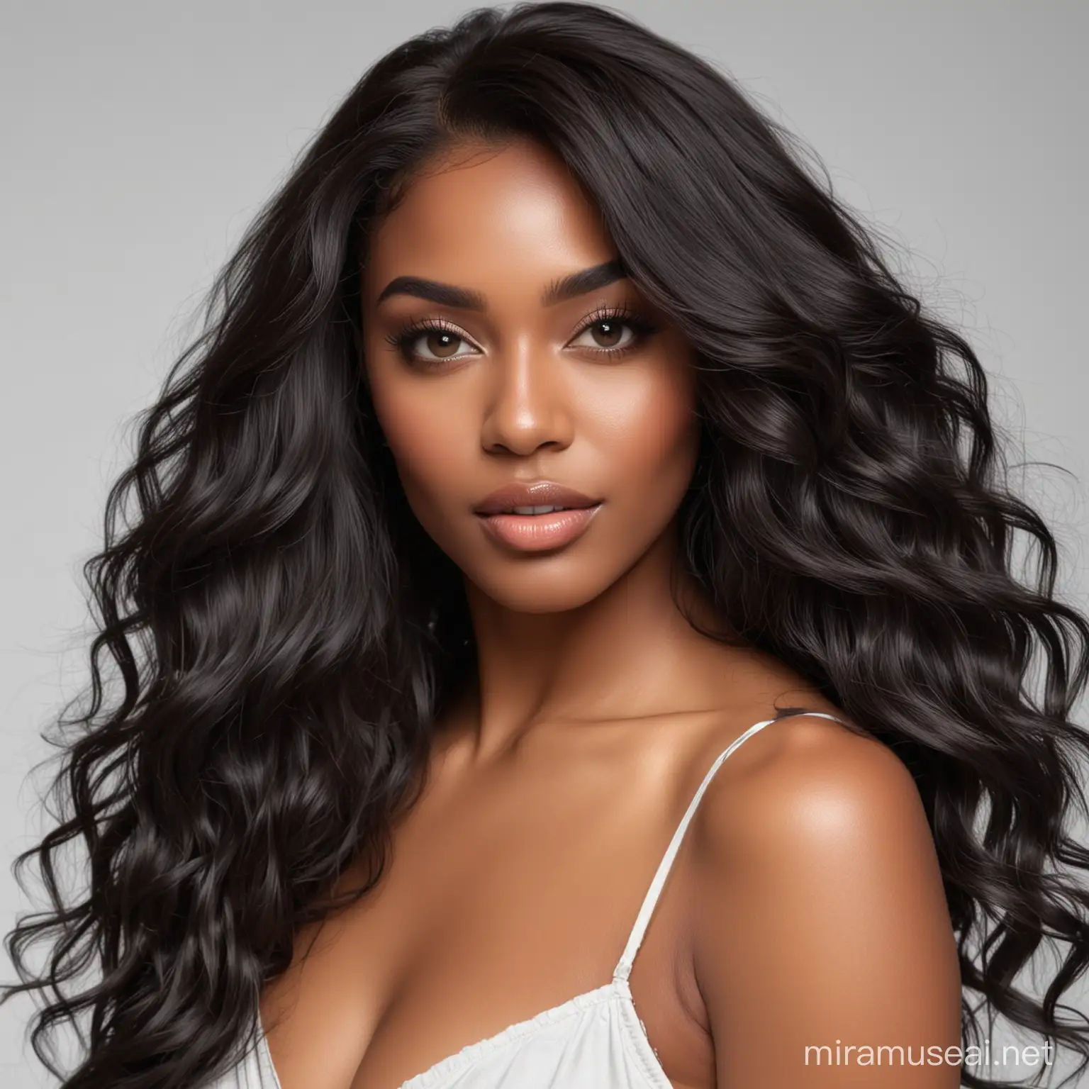 Professional Studio Portrait of Three Beautiful Black Women with Long Shiny Hair and Alluring Eyes