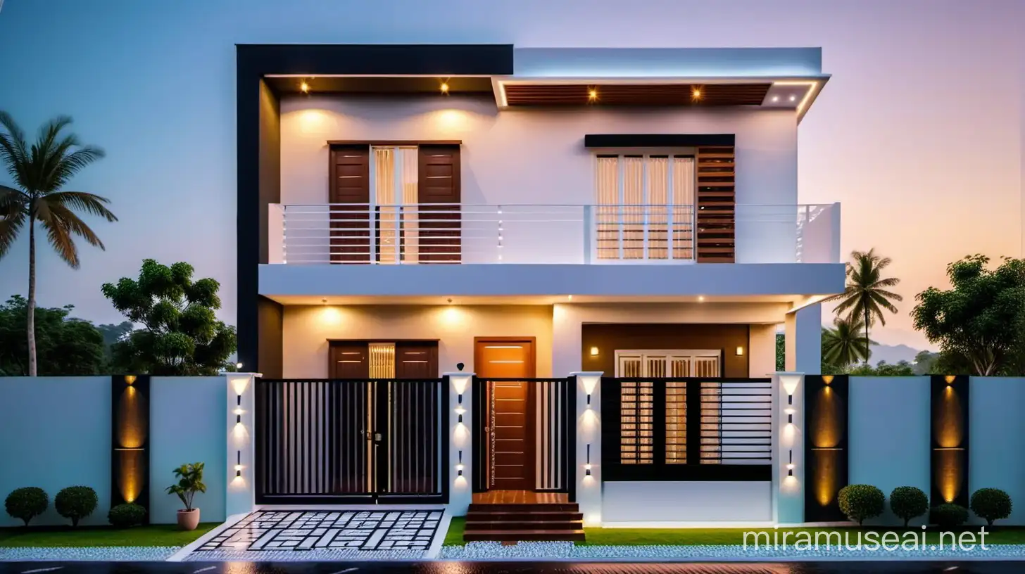 BudgetFriendly 20Foot Small Front House Design with Flat Roof and Wooden Lighting Accents