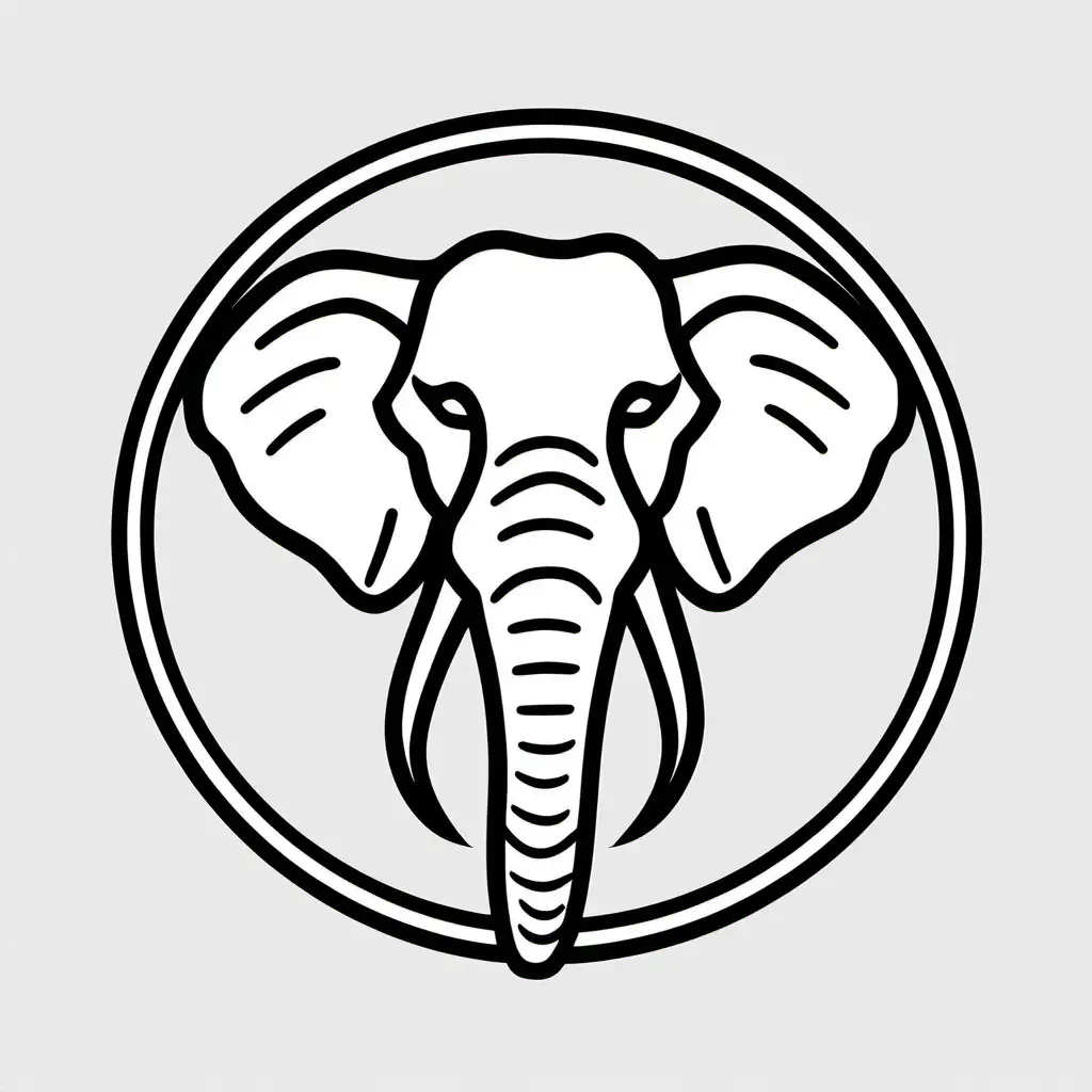 round elephant head logo, simple line drawing, transparent background, minimal, bold black lines clipart