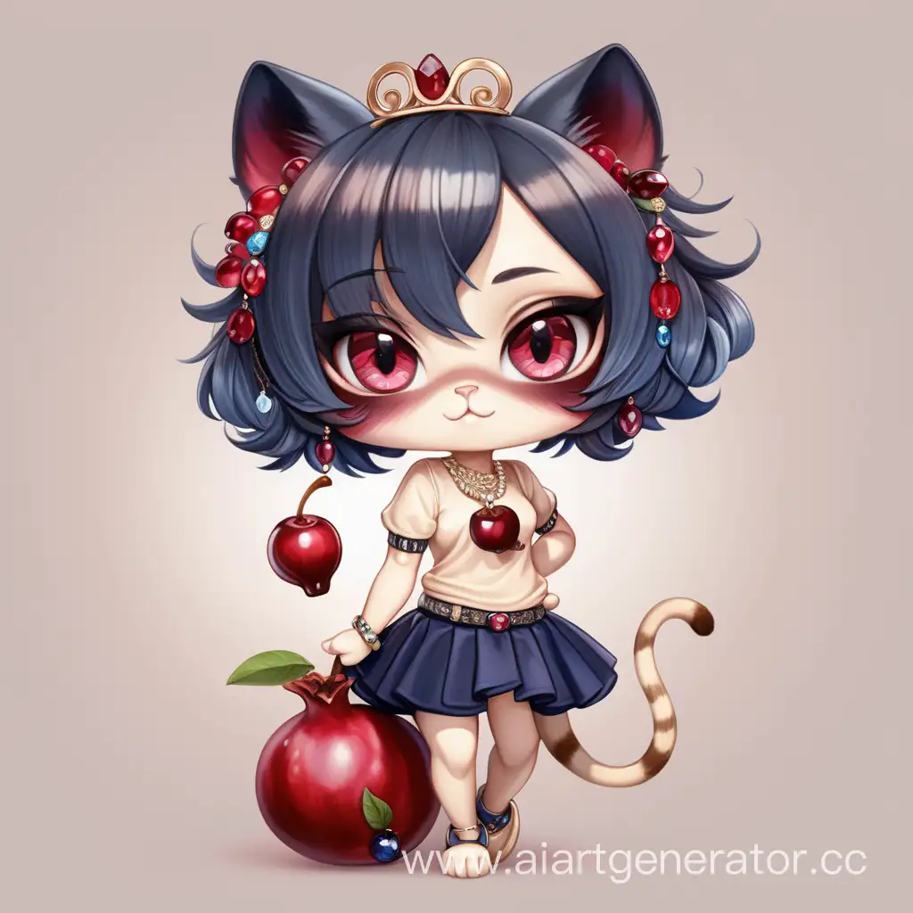 Chibi-Anthropomorphic-Cat-with-Precious-Stone-Jewelry-and-Pomegranate