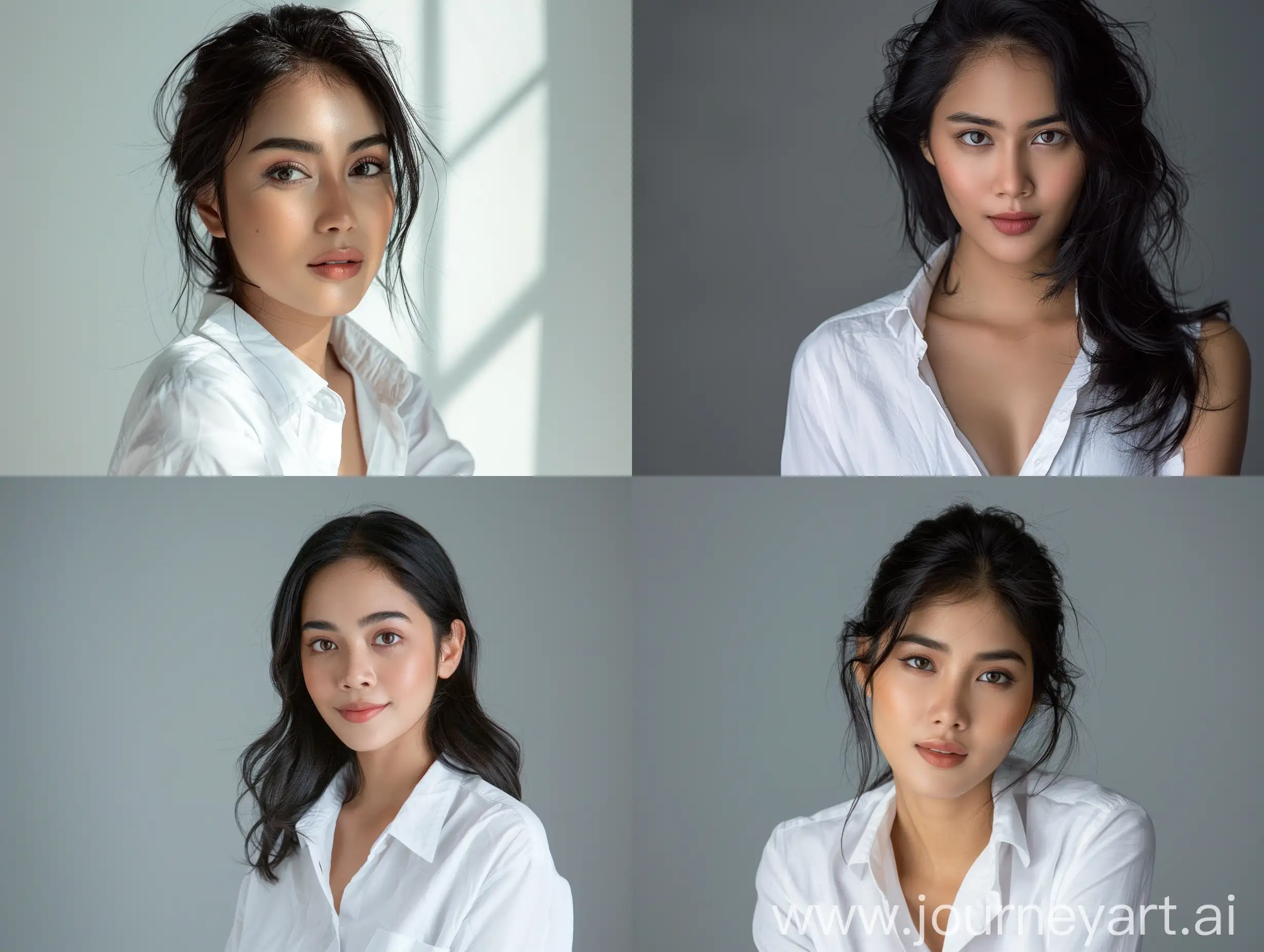 Portrait of indonesian beauty and sexy woman.wearing a white shirt.presenter television.