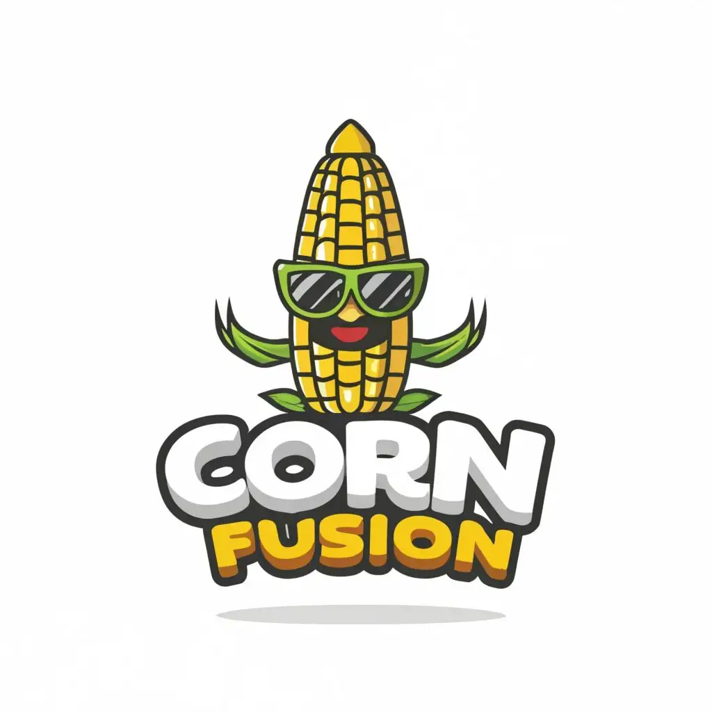 logo, corn on a cob character with sunglasses, with the text "Corn Fusion", typography, be used in Restaurant industry