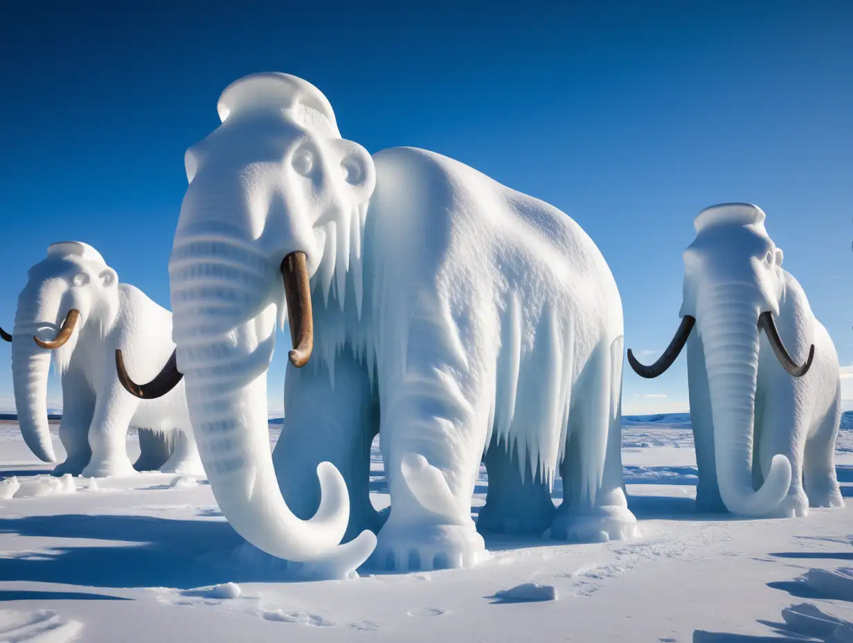 ледяные скульптуры  мамонтов из снега в тунре 