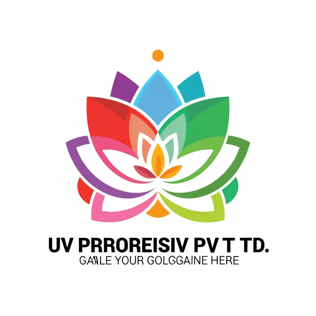 a logo design,with the text "UV PROGRESSIVE PVT LTD", main symbol:LOTUS IN FOUR COLOR,Moderate,clear background