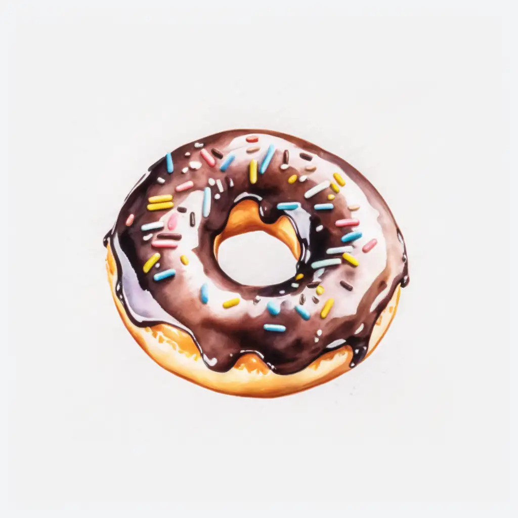 Watercolor styled, one donut, with white background