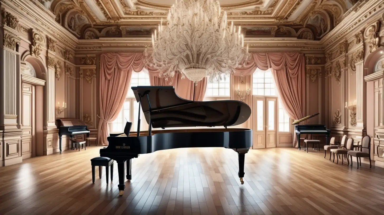 Baroque Style Grand Piano and Violin Concert Hall Performance