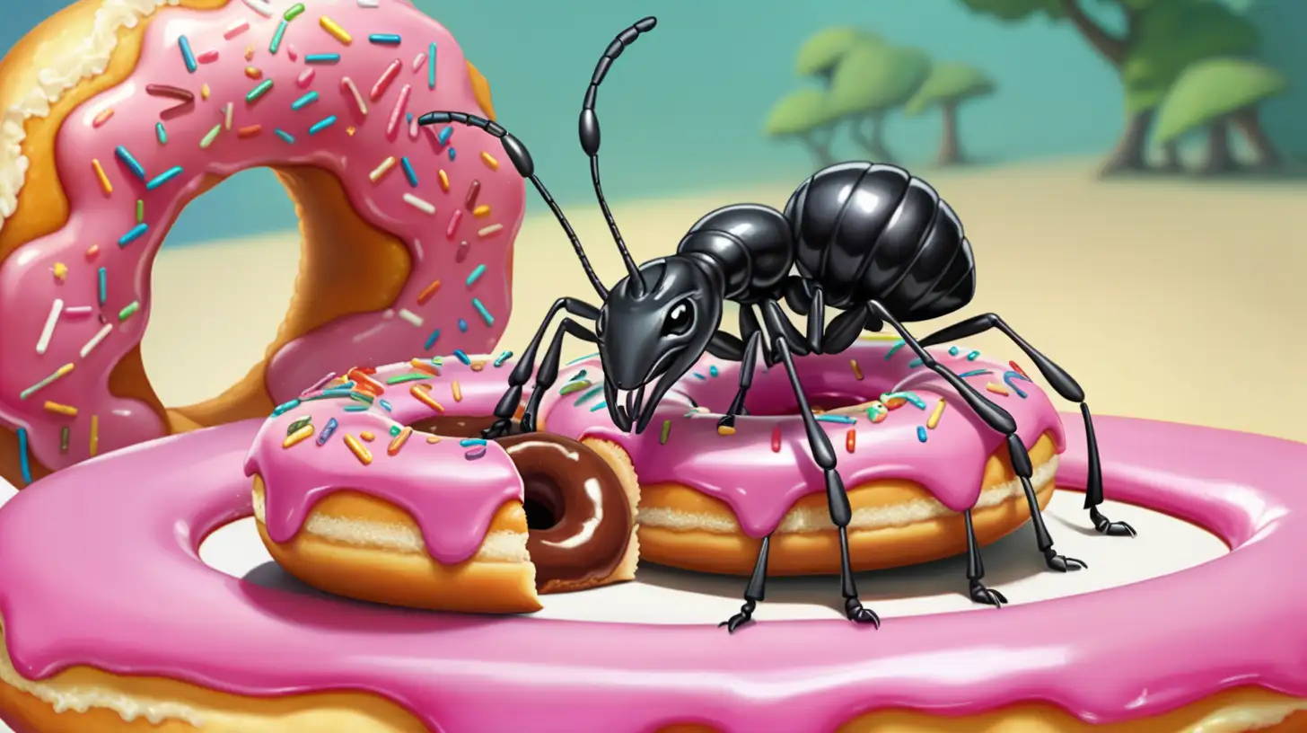 Une fourmi mutente noir entrant de manger un donutscheval
