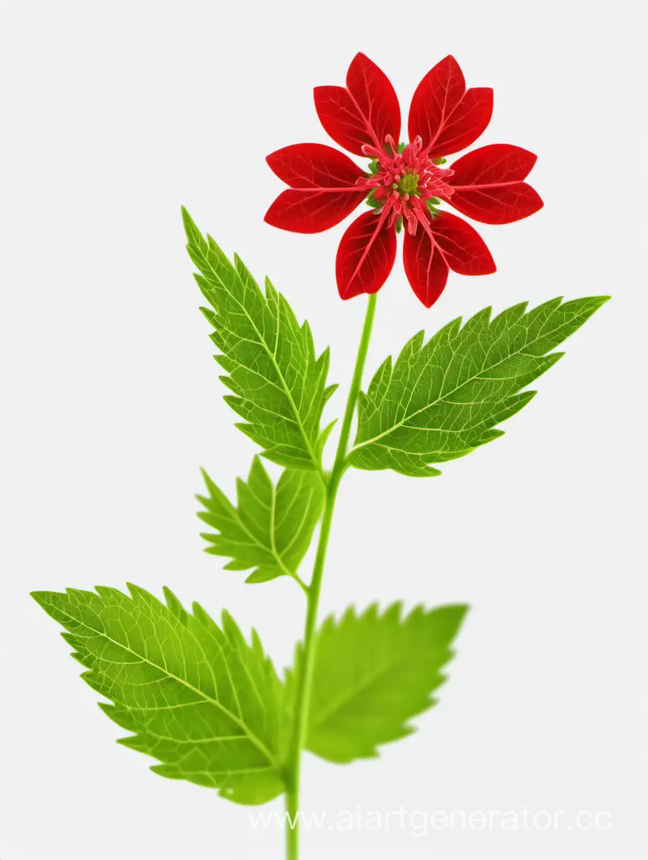 red wild flower 8k with natural fresh green leaves on white background 