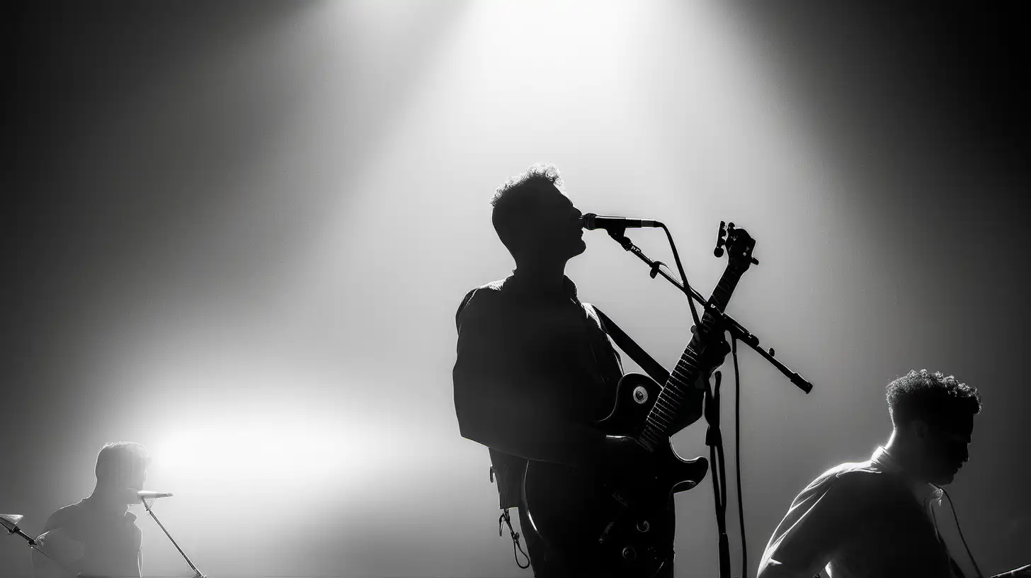 Intimate Black and White Warehouse Performance with Hazy Lighting