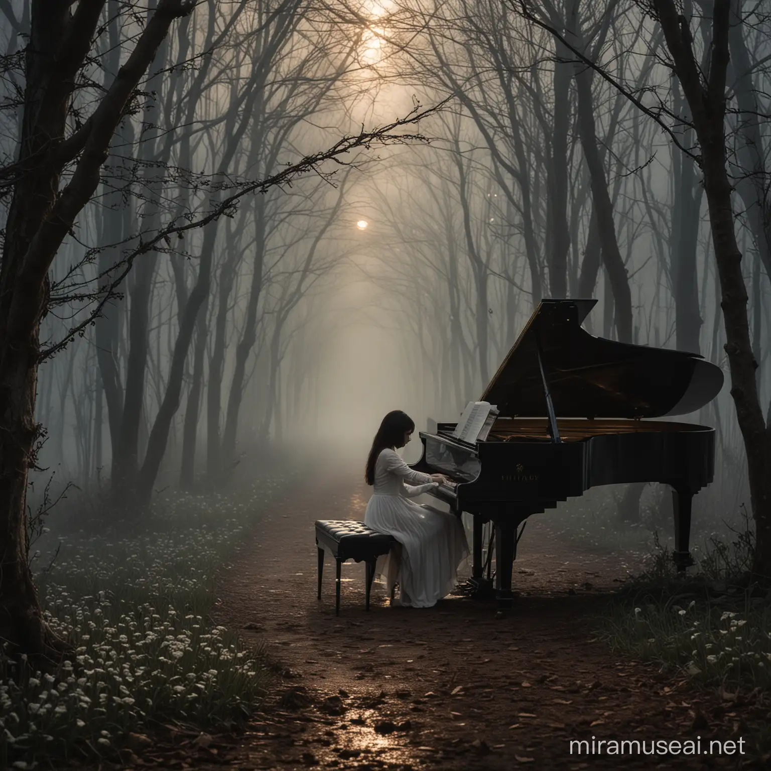 Twilight Winged Soul Contemplates Natures Art on Piano Canvas
