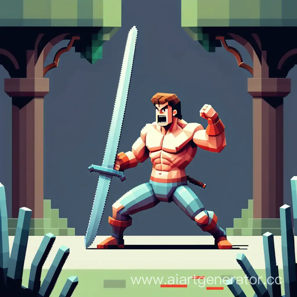 fit man sword attack, pixel art