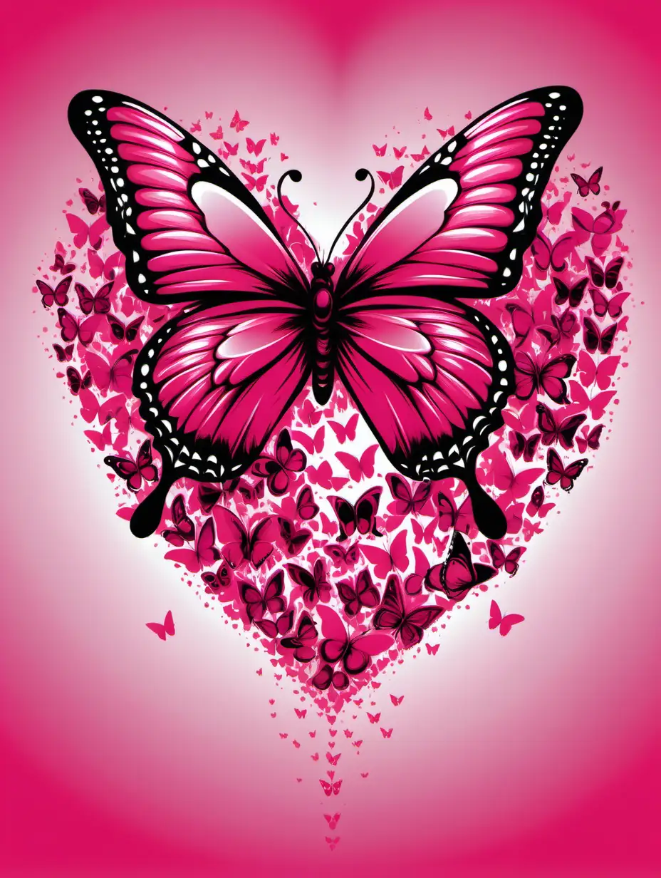 Vector image of a valentheart, butterflies I, shades of pink, 2 D, T-shirt graphic , vector 