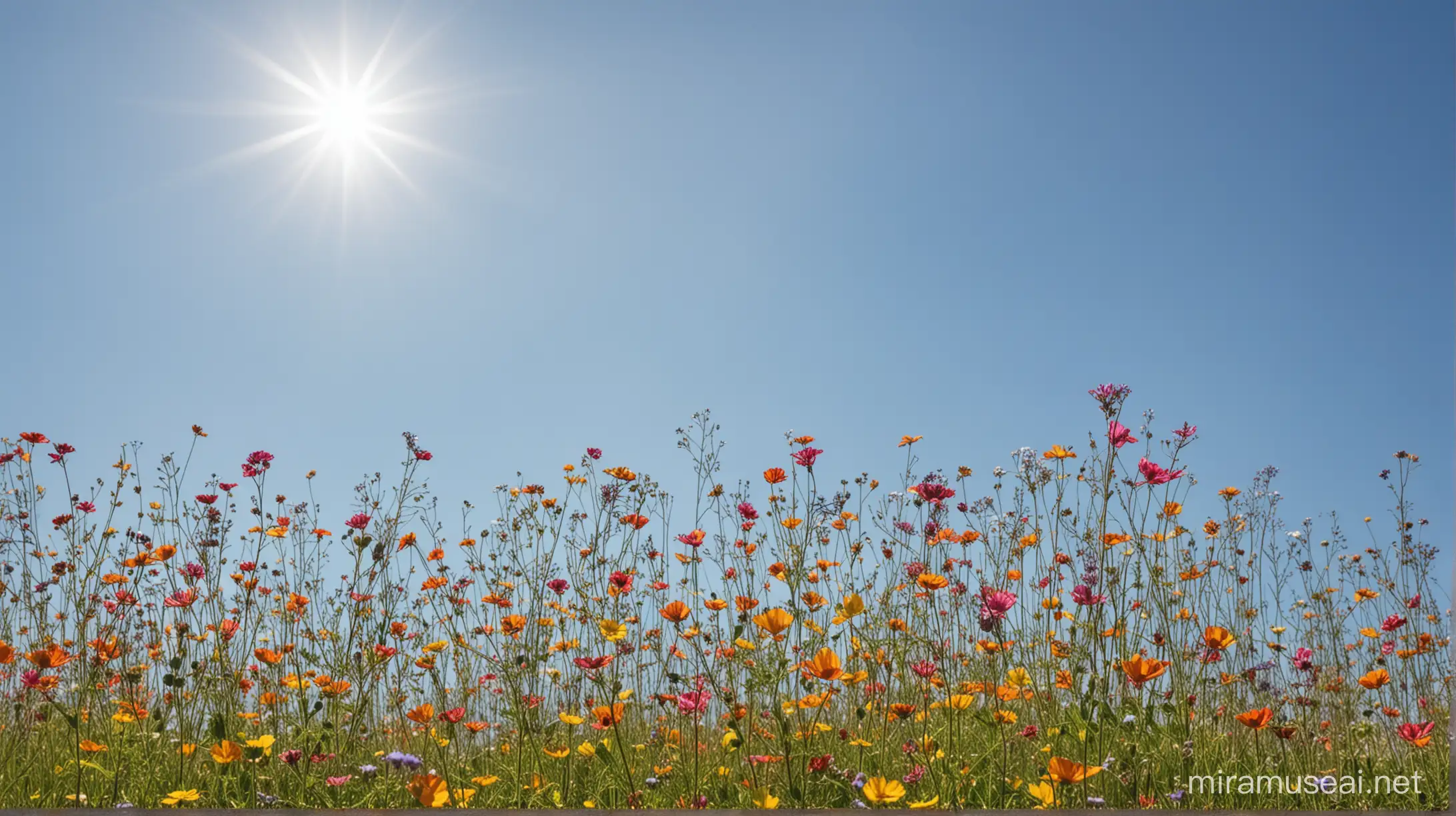 Vibrant Wildflowers Blossoming under a Sunny Blue Sky