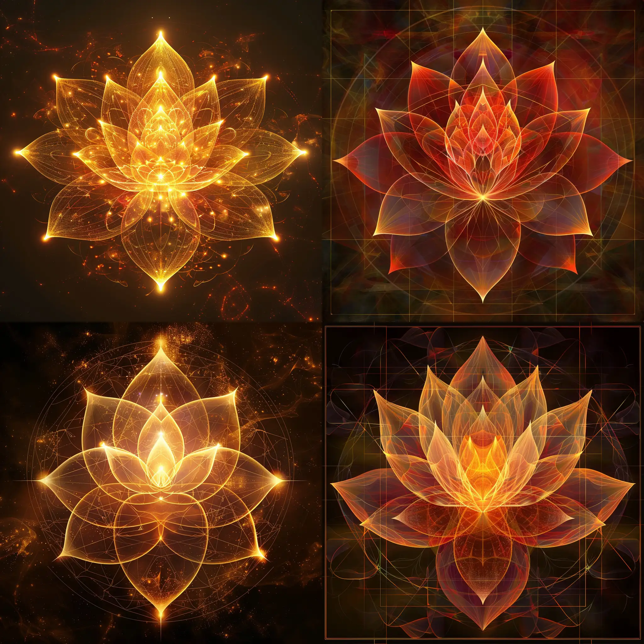create a rennaisanc lotus image in the form of a golden ratio sacred geometry hologram consisting of the following arrangement 