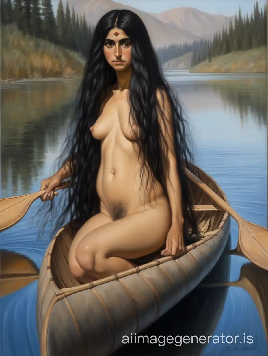 Oil Painting of Nude Armenian Girl with Flowing Hair in Canoe | AI Image  Generator